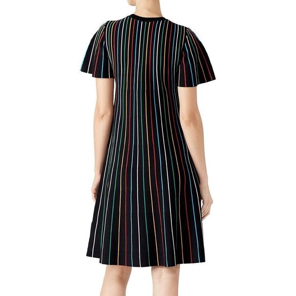 Red Valentino Short Sleeve Black Knit  Rainbow Stripe Shift Dress - Picture 2 of 9